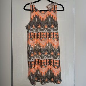 GB Orange and Gray Geometric Sequin Dress